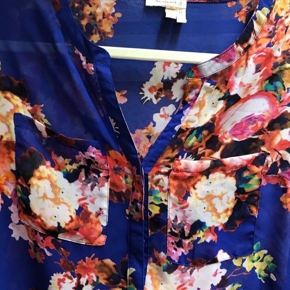 Anthropologie Floral Blouse by Meadow Rue Kennedia Henley Blue XS - Picture 8 of 10